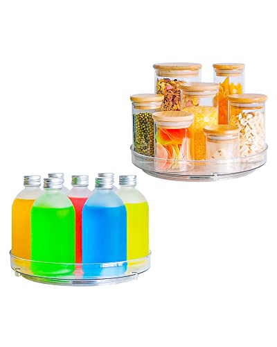 Roninkier Drehteller Organizer Lazy-Susan Gewürzregal - 2 Stück Drehteller Kühlschrank Küche Gewürzhalter für Vorratsdosen und Gewürze, durchsichtig, 23.5 cm