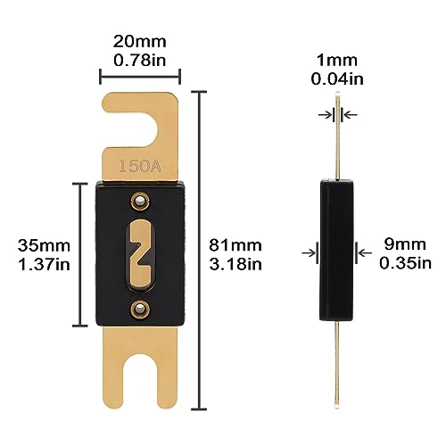 VEXUNGA ANL Fuse 150A Blade Fuses 150 Amp 32VDC 150Amp Gold for Car Audio Video System (Pack of 3Pcs), Goldfarben und Schwarz - Image 2