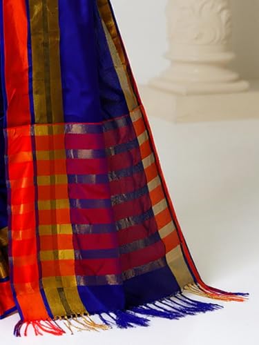 Image of AKHILAM Women's Kanjivaram Pure Soft Silk Saree With Unstitched Blouse Piece