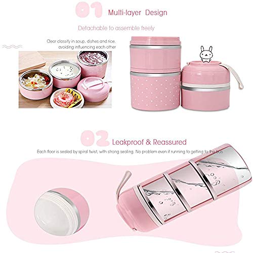 Fiambrera bento box de acero inoxidable REYG con tazones redondos apilables aislados de 3 capas 6