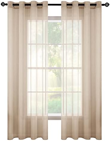 MIULEE Voile Vorhang mit Ösen transparent 140x245 cm 2er Set Khaki | Transparente leichte Voile Gardine als Ösenschal für Wohnzimmer und Schlafzimmer, lichtdurchlässig, luftig, dek