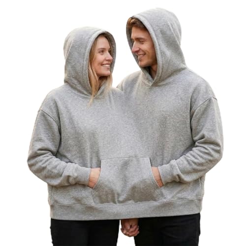 2026 Spring Couples Double Hoodie Oversized 2-Person Matching Hoodies Premium Polyester for Everyday Comfort (One Size Grey)