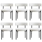 Locus Bono Boucle Dining Chairs Set of 6, Modern Upholstered Dining Room Chairs, Armless Kitchen Chair for Dining Room, Living Room, Black Metal Legs (White, 6 PCS)