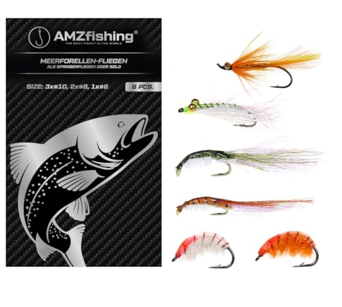 NEU AMZfishing® 6 Stück Meerforellenfliegen | Springerfliegen zum Meerforellenangeln | Fliegenfischen | Fliegenangeln Meerforelle | Fliege Meerforelle | Meerforellenköder | Meerforellenblinker