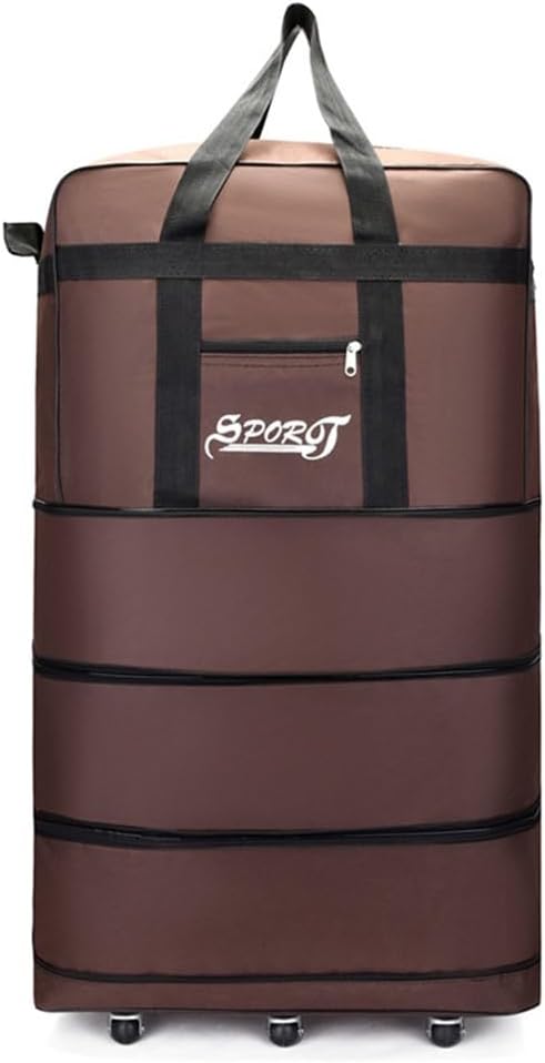 expandable extra large travel oxford duffel bag with wheels waterproof lightweight traveling foldable suitcase (brown, l - 6 wheels) brown l - 6 wheels