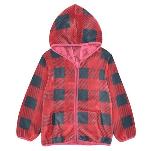 GuoChe Red Dark Blue Plaid Hooded Fleece Jacket Baby