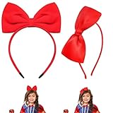 Beinayin 2PC Red Bow Headband for Women Girls Lace Bow Headbands Accessories for Halloween Cosplay