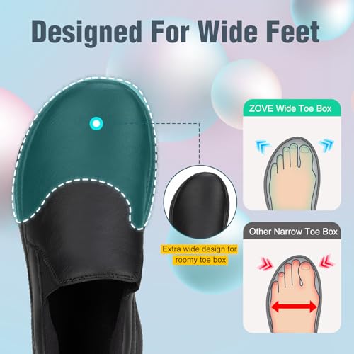 Image of ZOVE Wide Toe Box Shoes Women Wide Width Waterproof Leather Hands Free Nursing Sneakers Ultra Light Extra Wide Walking Sneakers Non-Slip Chef Diabetes Nurse Work Shoes