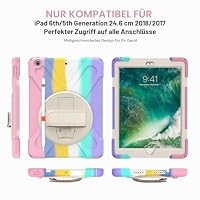 Gerutek Hülle für iPad 6./5. Generation 9,7 Zoll (2018/2017), Stoßfeste für iPad 9,7" Hülle mit 360° Drehbar Stände/Handschlaufe Schultergurt Stifthalter,Case für iPad 6./5. Gen, Bunt Rosa – Ansicht 6
