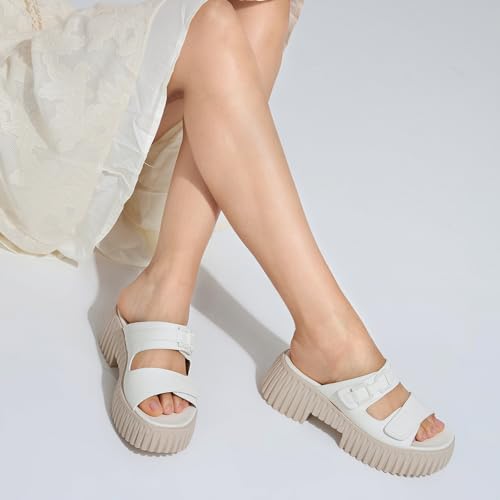 Image of UBFEN Womens Chunky Wedge Platform Sandals Adjustable Double-Strap Square | Toed Open-Toe Style Suitable for Outdoor Casual Wear