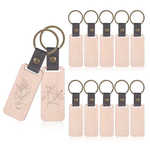 Giantree 12 llaveros de madera en blanco, grabado láser, adornos de madera, llaveros de madera a granel, anillos de madera en blanco para manualidades, anillo de etiqueta para mascotas, regalo de