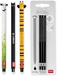 LEGAMI - Set of 3 Erasable Gel Pens + 3 Black Refills, with Thermosensitive Erase Ink, Range of ink colours & barrel designs, 0.7mm Tip, Panda, Cat, & Bee Design