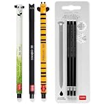 LEGAMI - Set of 3 Erasable Gel Pens + 3 Black Refills, with Thermosensitive Erase Ink, Range of ink colours & barrel designs, 0.7mm Tip, Panda, Cat, & Bee Design