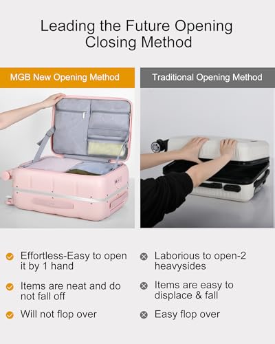 MGB Carry On Luggage with TSA Lock, 20 Inch PC Hardside Suitcase, Front Opening Aluminum Frame Carryon Luggage 22x14x9 Airline Approved Suitcases for Travel with 360°spinner Wheels2