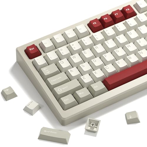 Image of Womier Keycaps, Custom PBT Doubleshot Keycaps 60 65 75 100 Percent, Cherry Profile Retro Keycaps, 61 /64 /68 /84 /87 /100 /104 /108 Gaming Mechanical Keyboard Keycaps, 132 Keys Keycaps Set - Vintage Grey