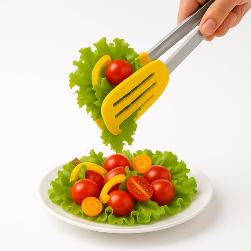 Pinzas de cocina, Pinzas de barbacoa, Pinzas para cocinar, Material acero inoxidable con silicona, Aptas para alimentos, Pinza Ensalada, Libre de BPA, Amarillo