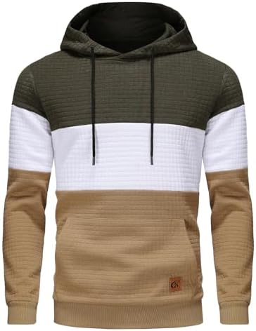 YuKaiChen Herren Pullover Herren Patchwork Hoodie Langarm Jacquard Kaputzenpullover Farbblock Sweatshirt mit Taschen