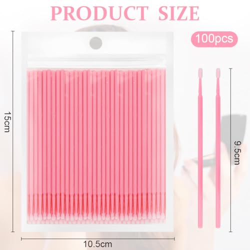 BUTBU 100 Stk Einweg Microbürsten Wimpernverlängerung, Wimpernverlängerungs Bürsten, Beauty-Salon & Hausgebrauch Eyelash Brush, Microbürstchen fürLashes Graft, Makeup, Mundpflege(Rosa)