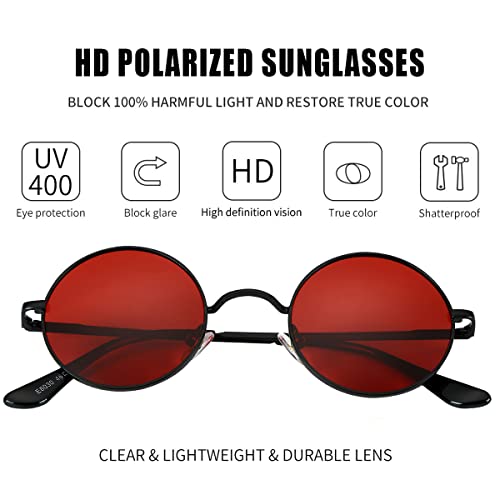 Image of Kursan Small Round Polarized Sunglasses for Women Men Hippie Retro Circle Red Sun Glasses - 45MM