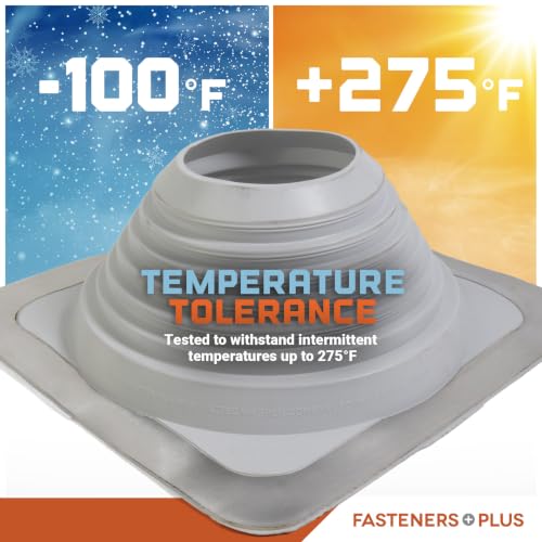 Image of Fasteners Plus #7 Square EPDM Metal Roof Pipe Flashing Boot | with Complete Install Kit (Fits 5-1 /2 inch - 11-1 /2 inch Pipe OD), Gray