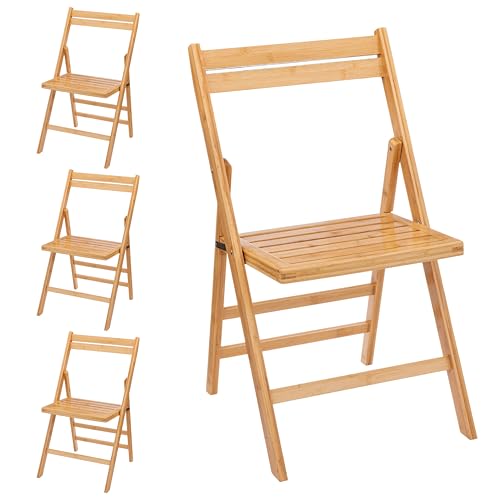 Spetebo Lot de 4 chaises pliantes en bambou naturel - Charge maximale : 120 kg - Chaise de cuisine pliable en bois FSC - Chaise classique pour un usage...