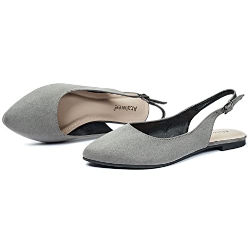 Ataiwee Women's Wide Flat Shoes - Pointed Ladies Slingback Buckle Dress Ballet Flats.(1908075-3, Gr/Mf 9 W) #TOP1