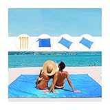 ZKSHDIW Beach Blanket Waterproof sandproof Oversized Beach Blanket with Two Additional Pillows 78'' x 118'' Extra Large Waterproof Beach Blanket Sand and Dust Control Beach Mat with 4 Stakes, Blue