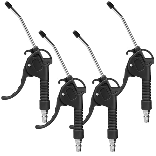 Lot de 4 pistolets à air comprimé pro en aluminium avec raccord IG 1/4, buse de 105 mm pour nettoyage de précision des machines/cavités, max. 10 bar, noir