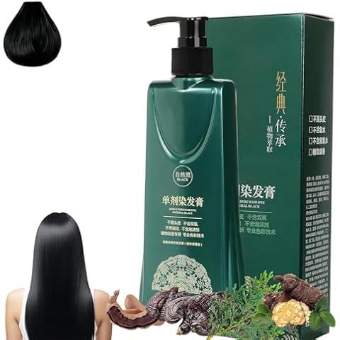 Mild Formula Long Lasting Hair Dye Set,Nourishing Plant-Based Hair Color Dye Cream,Plant Single Dose Dye,Plant Extracts Shampoo, for Gray Coverage (Natural Black) Cover