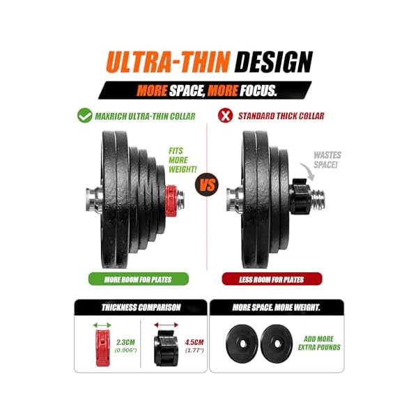 MAXRICH Ultra-Thin 1-Inch Barbell Clamps, Quick Release Weight Clips for 23–30mm Bars, Secure Barbell Collars for Home Gym - Image 2