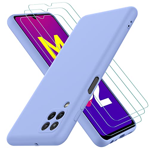 Oureidoo Coque pour Samsung Galaxy M32 4G, avec 3 Verre trempé Protection écran, Couche Intérieure Douce, Mince Souple Silicone Étui Protection Antichoc Bumper Housse TPU Téléphone Case Cover, Violet Cover