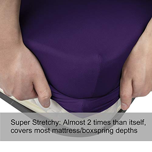 Image of King Size Fitted Sheet Only - 4-Way Stretch Knit, Snug Fit, Wrinkle Free & Stay in Place, No More Slipping Off for Mattress, Soft & Comfortable - Purple, King
