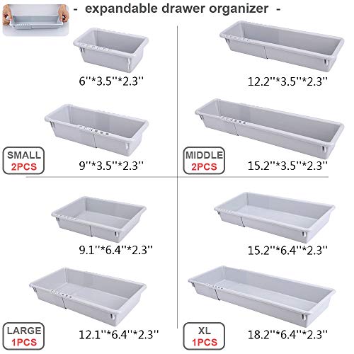 Mebbay Expandable Drawer Organizer Grey Plastic Makeup Junk Drawer Organizer for Bathroom Office Kitchen (6)