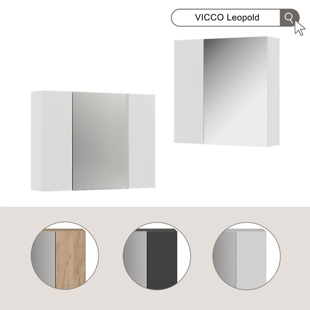 Vicco Specchio contenitore bagno Leopold, Rovere dorato, 80 x 59.2 cm con ripiani, che trova posto in ogni bagno