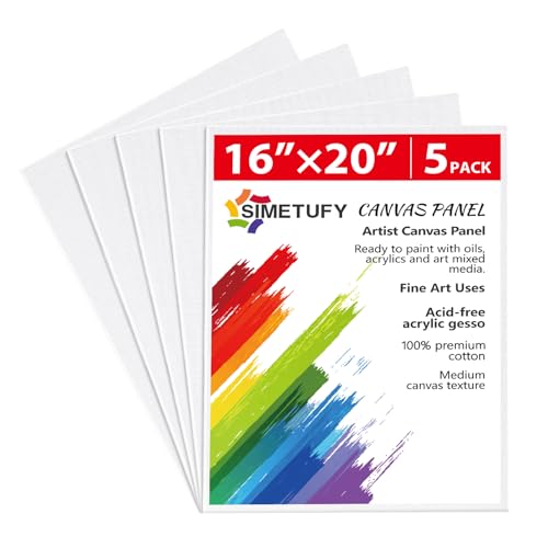 Simetufy 16 x 20 inch 5 Pack Canvas Panels Large Painting Canvas Boards - Gesso Primed Acid-Free 100% Cotton for Acrylics Oil Watercolor Tempera Paint