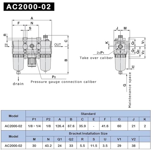 Filtre compresseur AC4000-04D avec régulateur et séparateur d'huile