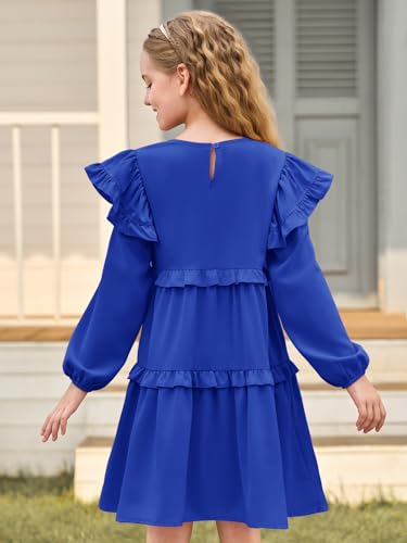 Haloumoning Girls Long Sleeve Dress Kids Ruffle Babydoll Dress Casual Party Swing Dresses 5-14 Years4