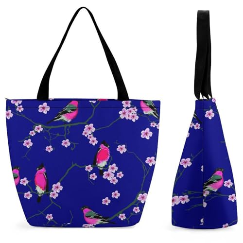 Sac de shopping pour voyage oiseaux et fleurs roses le cabas idéal de vos vacances