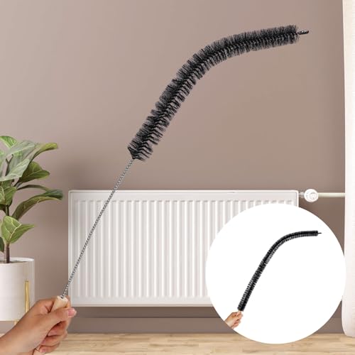 Image of 2pcs Bendable Radiator Brush, Include 1pcs Long Brush Head Radiator Dusters and 1pcs Long Handle Dryer Vent Lint Cleaners for Dryer Vents Refrigerator Coil Stair Rails Furniture