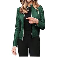QCLUEU Klassiek dames kunstleer jack, Dames slim fit motorbikerjack, Casual korte jas met lange mouwen en rits (Color : Coffee, Grootte : XXL
