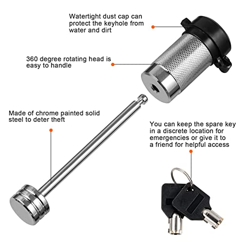 CZC AUTO Trailer Coupler Lock 1/4\'\' Dia, 3-3/8\'\' Span Trailer Tongue Lock Fits Latch-Type Coupler, Chrome Coated with Keys for Towing Boat RV Car