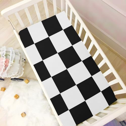 Image of Checkered Crib Sheets Breathable Soft Cribs Pack n Play Mattress Sheet for Baby Toddler Boys Girls Fitted Standard 52 x 28 Inch Black and White Gifts