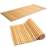 Gemsaya Badematte Holz 120 x 50 cm, Sauna Badvorleger Holz, Rollrost Fussmatte aus Bambus, Rutschfester & Pflegeleicht Saunamatte Badematten