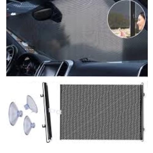 Image of Car Front /Rear Glass Windshield Folding Roller Sunshade Self Retractable Design, Locks Sun Heat and UV Rays Protection Black Film Suitable for Tata Tigor