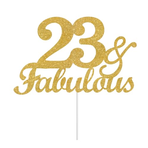 23 & Fabulous Cake Toppers Gold Glitter, Happy 23rd Birthday Cake Topper Cheers to 23 Years Old Bday Decoration, Twenty-three and Fabulous Cake Decorations for 23rd Birthday Anniversary Party