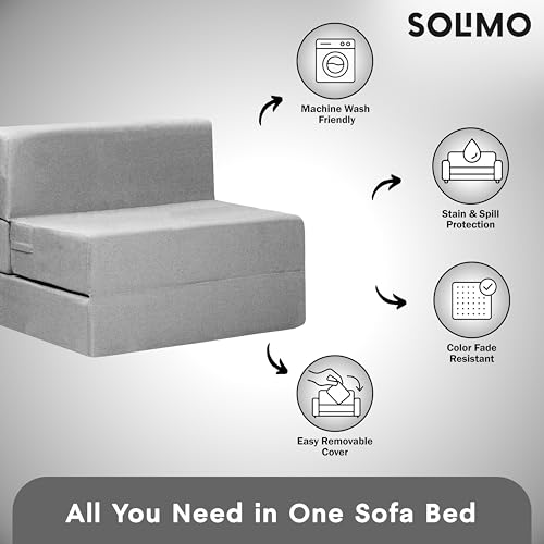 Image of Amazon Brand - Solimo 1 Seater 3 * 6 Jute Fabric Washable Cover Sofa Cum Bed 1 Seater Double Foam Fold Out Sofa Cum Bed (Finish Color - Light Grey Delivery Condition - Pre-Assembled)