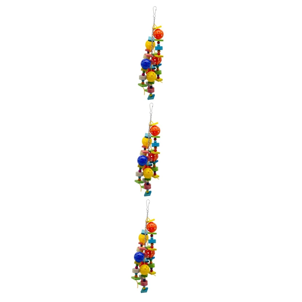 VANZACK 3pièces Jouet à Mordre pour Oiseau avec Blocs Bois Et Boules Creuses Accessoire Éducatif pour Perruches Et Perroquets Favorise Exercice Et Amusement