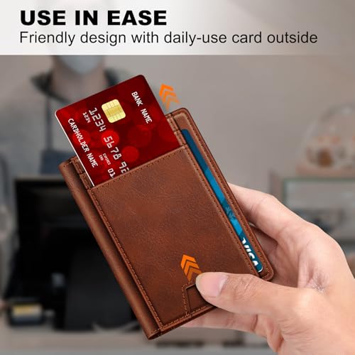 Image of Wallet for Men 14-16 Cards, Minimalist Men Leather Wallet, Men's Front Pocket Bifold Wallets with Money Clip, Slim Thin Card Holder RFID Blocking Bill Folder Magnetic Closure Men Gifts, Reddish Brown