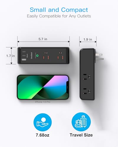 Image of Surge Protector Outlet Extender with Rotating Plug, 6 AC Multi Plug Outlet with 3 USB Ports (2 USB C), 1800J Wall Charger Swivel Power Adapter with Spaced Outlet Splitter for Home Office Dorm, Black