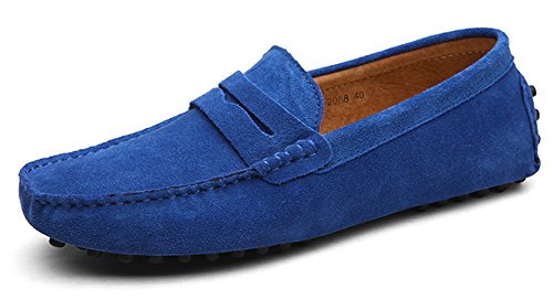 Image of WUIWUIYU Men's Casual Slip-On Suede Loafers Moccasins Driving Shoes Size 9 Blue